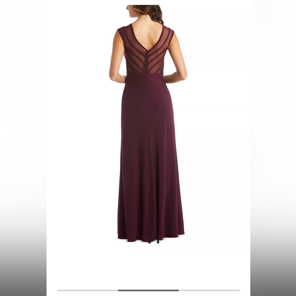 Maroon Mesh-back Sleeveless Full-Length Formal Gown Dress with slit by nightway